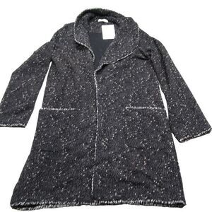 Max Studio Cardigan Sweater Womens‎ Medium Black White Open Front Frayed Trim